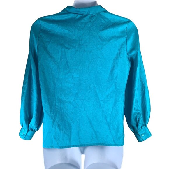 Vintage Blouse Size Medium Paris Station Long Sleeved Satin Polyester Button Up - Picture 2 of 4